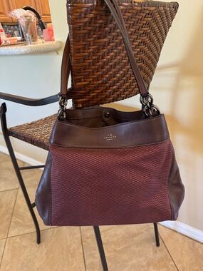 Coach Burgundy and Dark Brown Woven Shoulder Bag